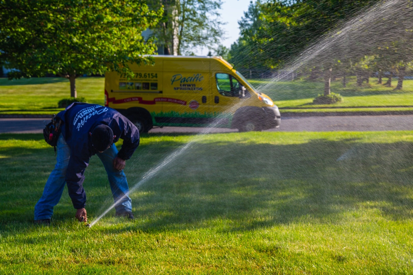 Pacific Lawn Sprinklers technician at work